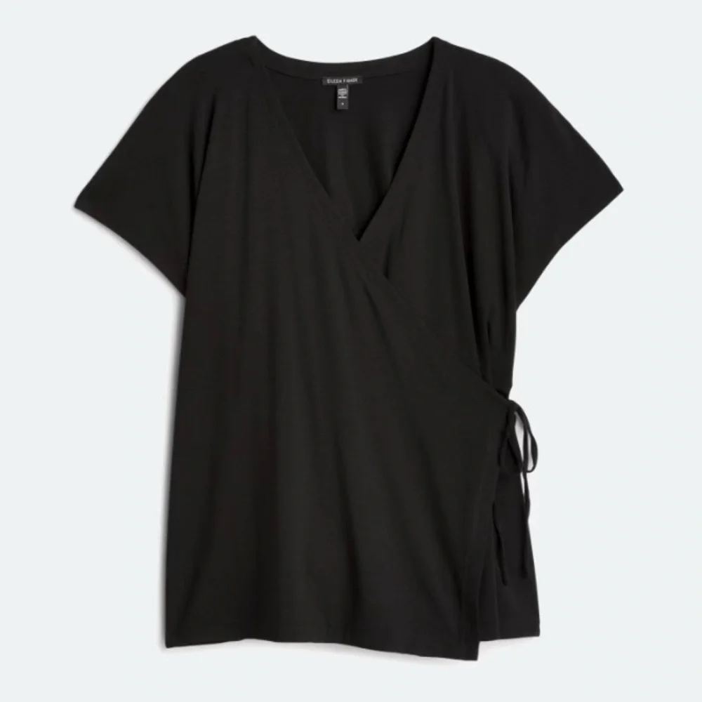 Eileen Fisher Women’s 2X Black Short Sleeve Wrap Blouse - Picture 4 of 8